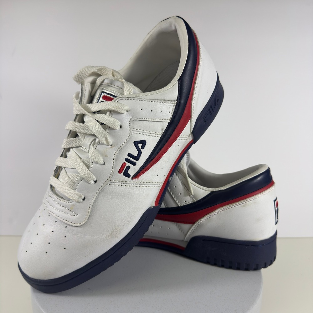 Fila Men Original Fitness Sneakers White Navy Red Leather Lace Up Size 11